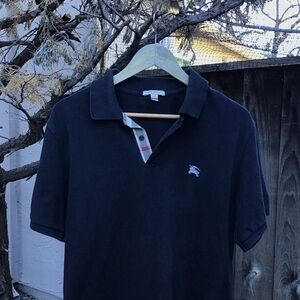 Burberry Brit Nova Check Polo Shirt Mens Medium Black Cotton Short Sleeve